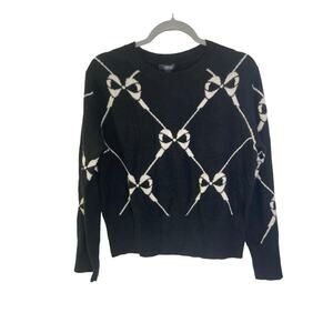 Bow Intarsia 100% Cashmere Sweater Coquette Grannycore Dark Academia Retro XS